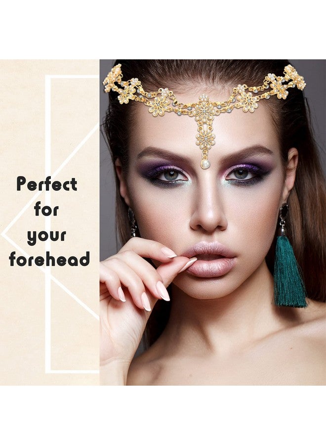 Luinabio Head Chain Jewelry Headpiece Rhinestone Head Jewelry Wedding Headband Chain Headpiece Bohemian Style Rhinestone Headband Diamond Head Chain Hair Accessories For Women Girls Hair Decoration (Gold) - Image 4