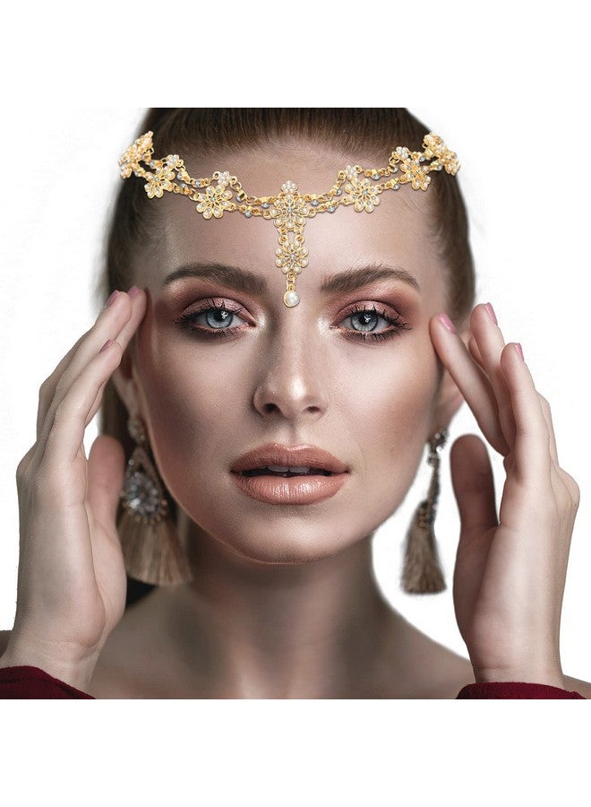 Luinabio Head Chain Jewelry Headpiece Rhinestone Head Jewelry Wedding Headband Chain Headpiece Bohemian Style Rhinestone Headband Diamond Head Chain Hair Accessories For Women Girls Hair Decoration (Gold) - Image 1