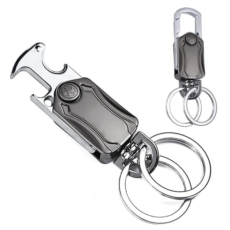 BIRDLINE Multifunction Keychain 5 in 1 Heavy Duty Dual Ring Metal Key Chain, Bottle Opener, Mobile Phone Holder, 360° Rotate Spinner - Outdoor Carabiner Portable Car & Bike Keychain. - Image 1