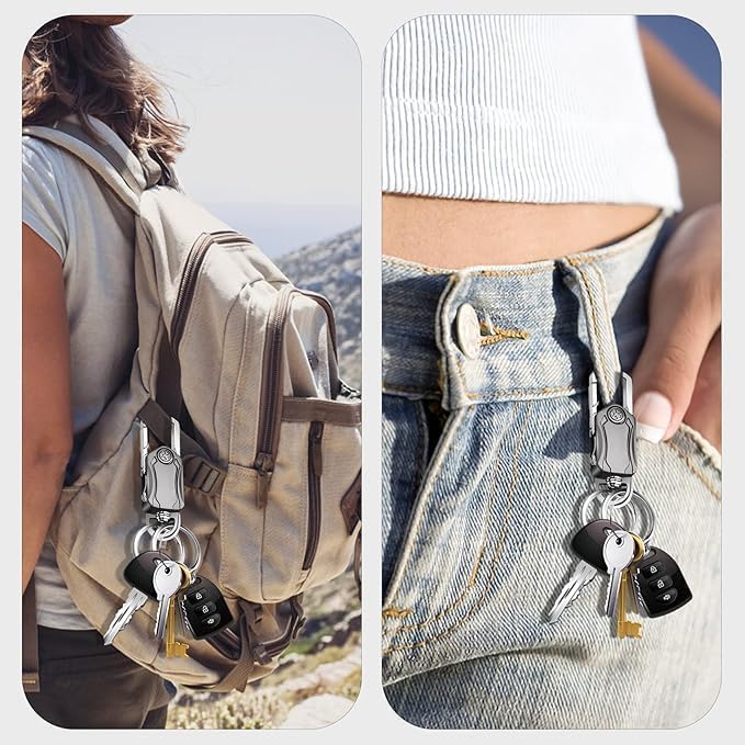 BIRDLINE Multifunction Keychain 5 in 1 Heavy Duty Dual Ring Metal Key Chain, Bottle Opener, Mobile Phone Holder, 360° Rotate Spinner - Outdoor Carabiner Portable Car & Bike Keychain. - Image 5