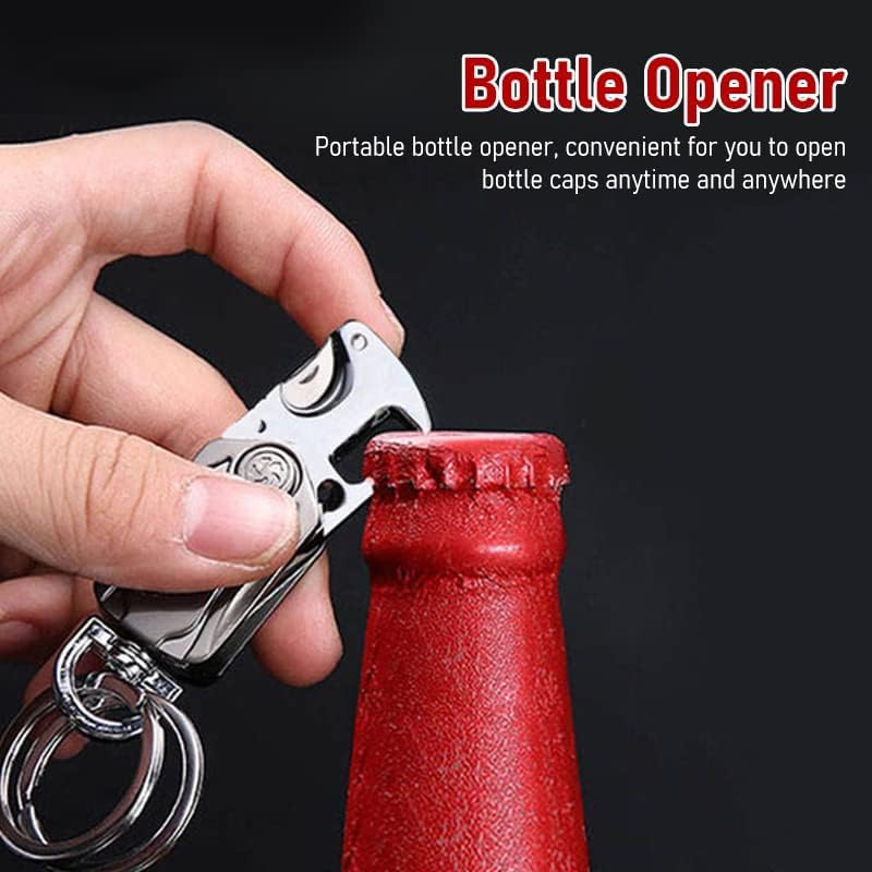 BIRDLINE Multifunction Keychain 5 in 1 Heavy Duty Dual Ring Metal Key Chain, Bottle Opener, Mobile Phone Holder, 360° Rotate Spinner - Outdoor Carabiner Portable Car & Bike Keychain. - Image 3