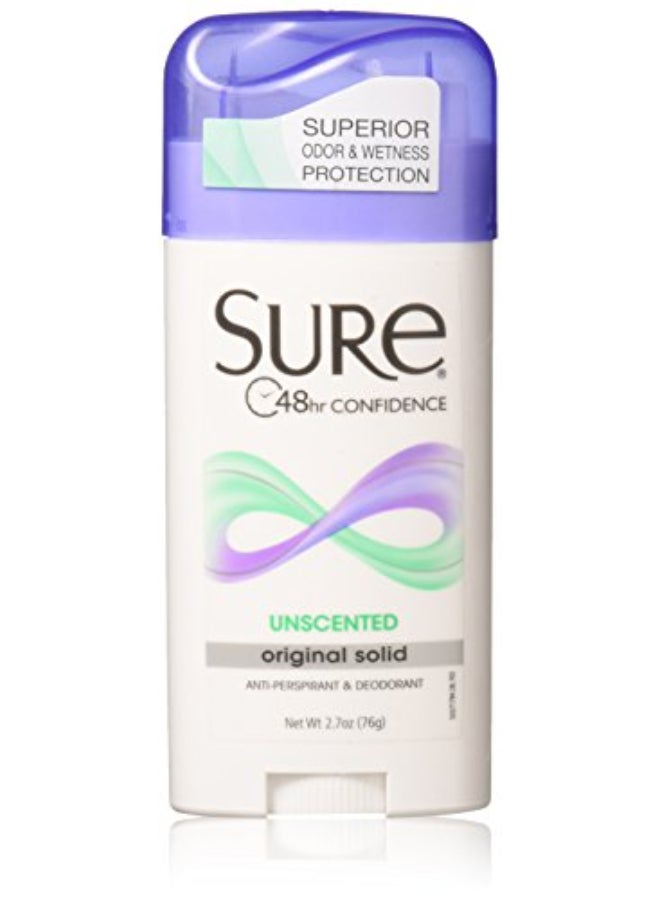 Sure Original Solid Unscented AntiPerspirant Deodorant 270 oz Pack Of 3 - Image 1
