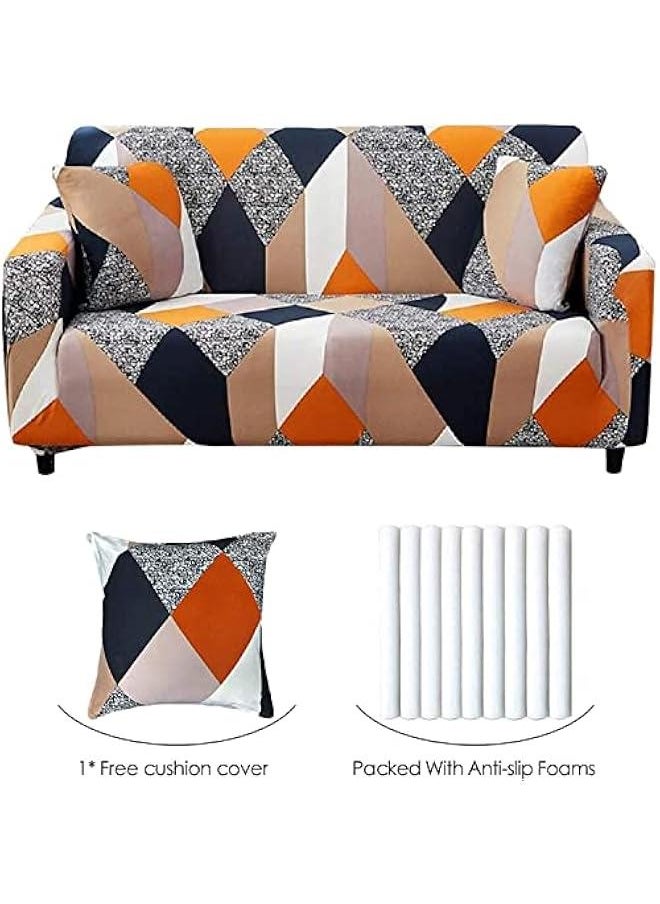 Beauenty - Printed Sofa Cover, Sofa Slipcovers Stretch Couch Covers for Seater Cushion Couch, Elastic Universal Furniture Protector with 1 Pillowcase (145-185cm, Color geometry) - Image 1