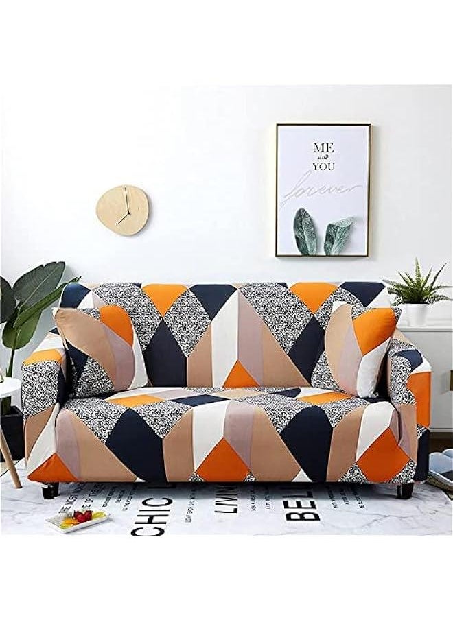 Beauenty - Printed Sofa Cover, Sofa Slipcovers Stretch Couch Covers for Seater Cushion Couch, Elastic Universal Furniture Protector with 1 Pillowcase (145-185cm, Color geometry) - Image 1