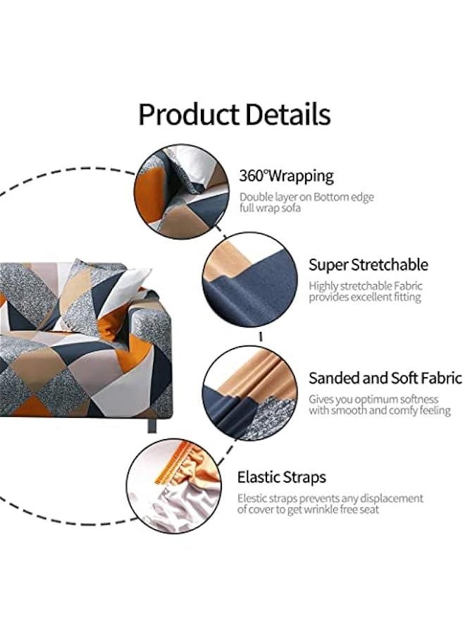 Beauenty - Printed Sofa Cover, Sofa Slipcovers Stretch Couch Covers for Seater Cushion Couch, Elastic Universal Furniture Protector with 1 Pillowcase (145-185cm, Color geometry) - Image 1