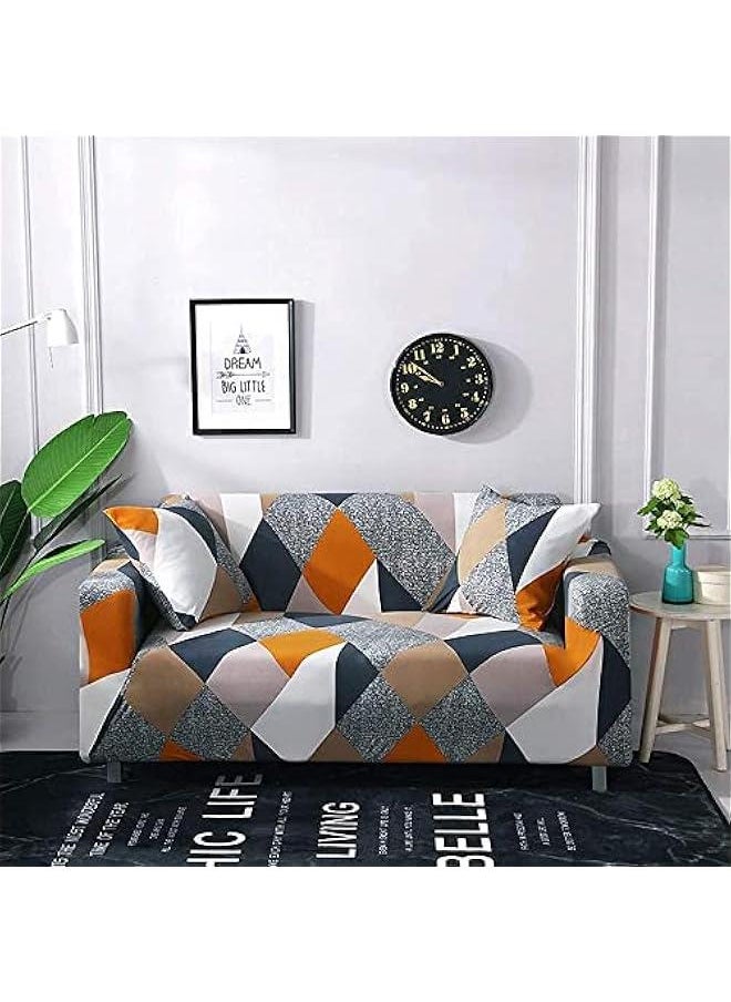 Beauenty - Printed Sofa Cover, Sofa Slipcovers Stretch Couch Covers for Seater Cushion Couch, Elastic Universal Furniture Protector with 1 Pillowcase (145-185cm, Color geometry) - Image 1