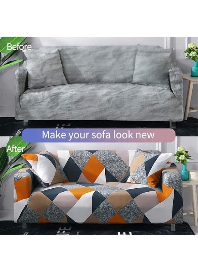 Beauenty - Printed Sofa Cover, Sofa Slipcovers Stretch Couch Covers for Seater Cushion Couch, Elastic Universal Furniture Protector with 1 Pillowcase (145-185cm, Color geometry) - Image 1