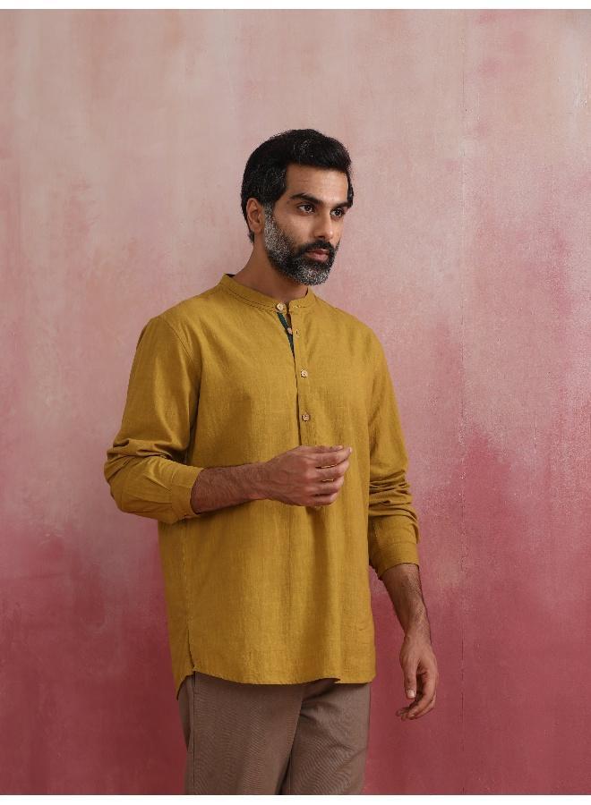 ترو برونز Men's Mustard Cotton Mandarin Collar Stylized Kurta - Image 2