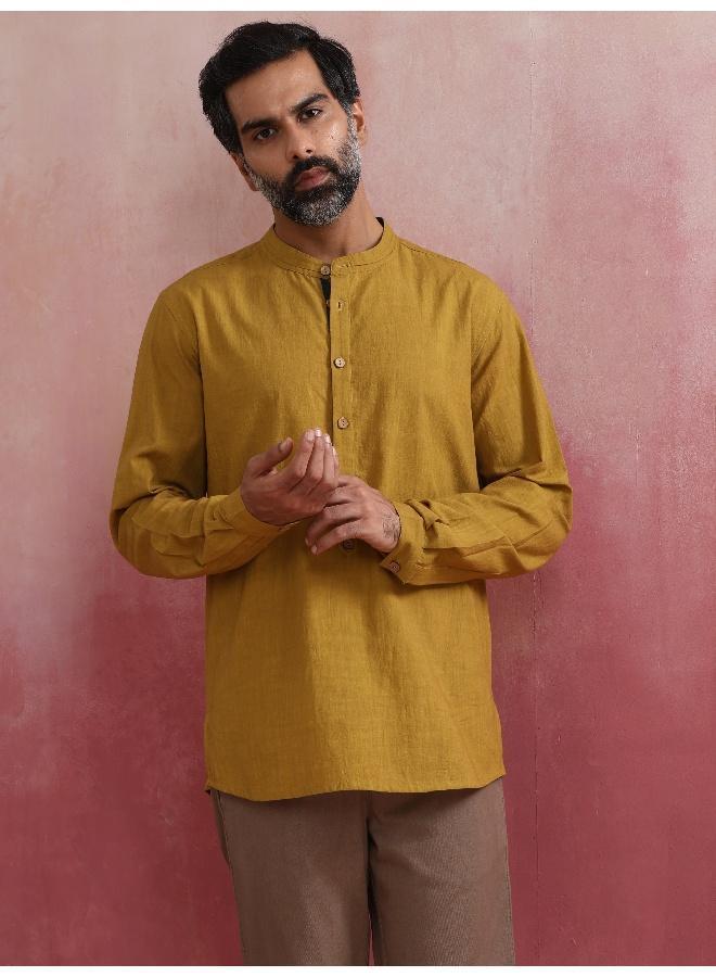 ترو برونز Men's Mustard Cotton Mandarin Collar Stylized Kurta - Image 1
