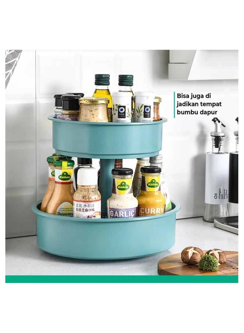 360 Degree Rotating 2 Tier Multifunctional Organizer, Detachable and Adjustable 2-Tier Makeup Organizer, Serving Plate, Spice Rack, Versatile Organizer for Home, Kitchen, Dressing Table (Green)  - Image 4