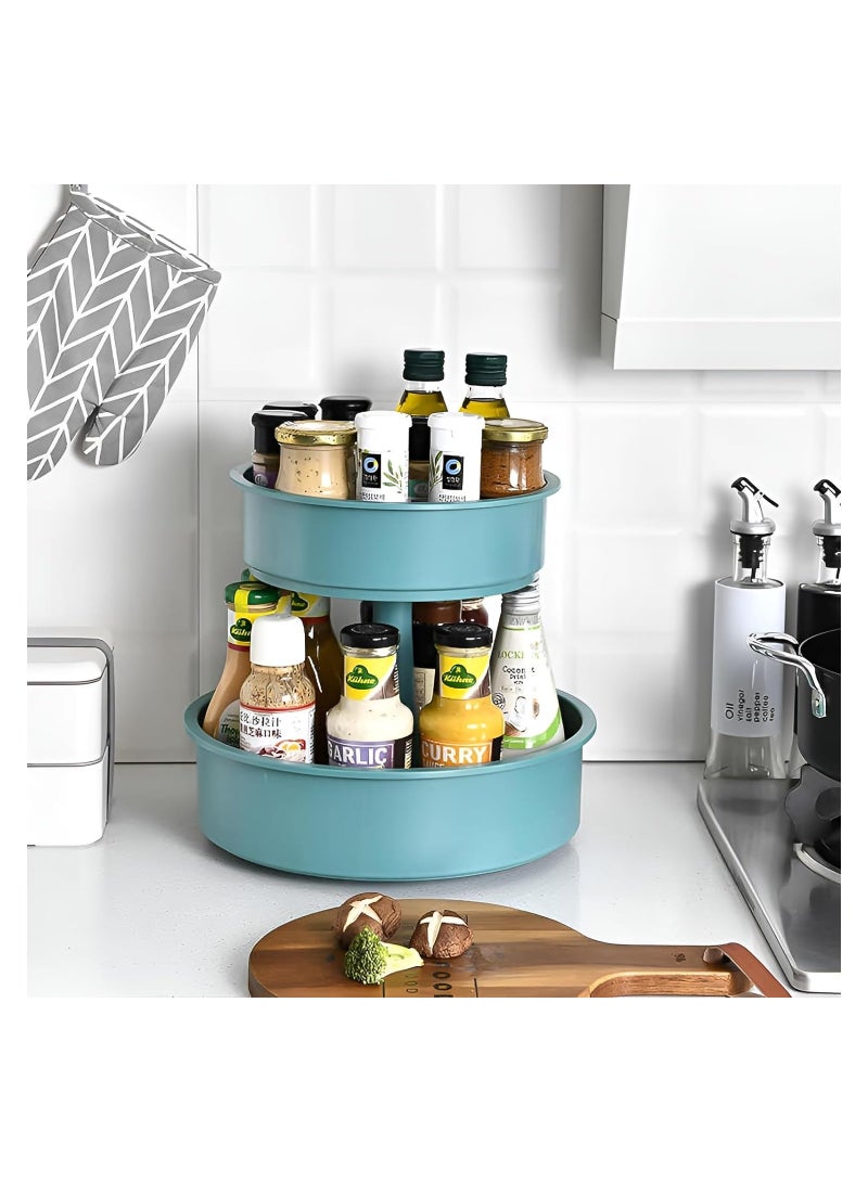 360 Degree Rotating 2 Tier Multifunctional Organizer, Detachable and Adjustable 2-Tier Makeup Organizer, Serving Plate, Spice Rack, Versatile Organizer for Home, Kitchen, Dressing Table (Green)  - Image 2
