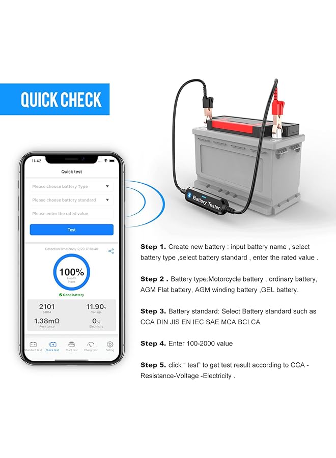Excefore Lcd Circuit Tester, Car Battery Tester, 6V 12V Car Bt Battery Tester, Car Truck Vehicle Circuits Low Voltage Tester Probe, Battery Load Tester Internal Resistance Tester For Car Motorcycle Steamship - Image 3