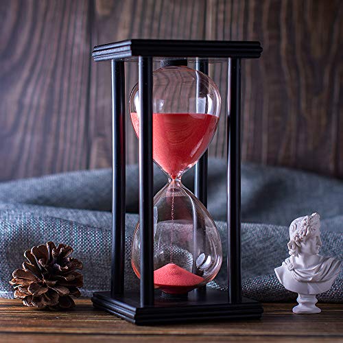 BELLAWARE Hourglass Timer with Red Sand, 60 Minute Wooden Frame Sand Timer, Creative Handcraft Decoration - Image 1