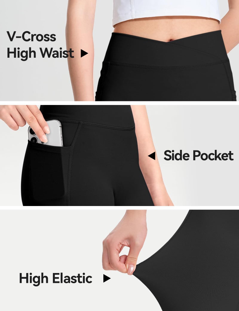 KEREDA Girls Athletic Leggings V Cross Yoga Pants Teen Girls with Pocket for Workout,Gym,Running,Dance Black 13-14 Y - Image 5