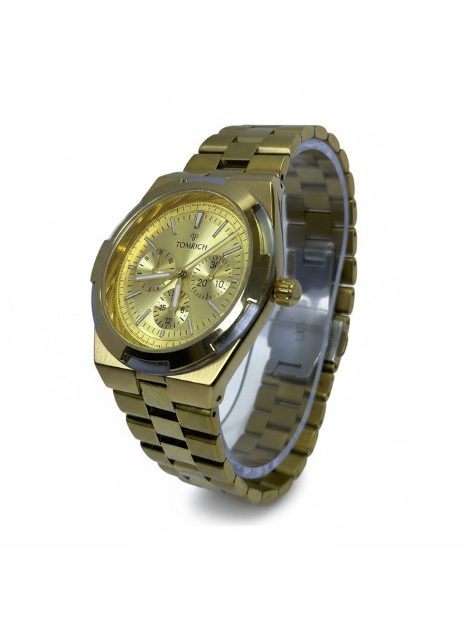 TOMRICH Imperial Men’s Gold Stainless Steel Watch Luxury Chronograph Style Analog Quartz Wrist Watch Gold Dial - Image 2