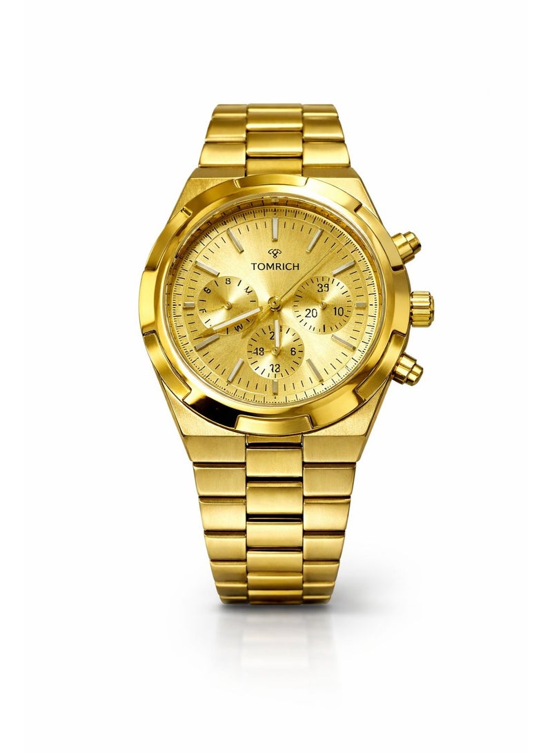 TOMRICH Imperial Men’s Gold Stainless Steel Watch Luxury Chronograph Style Analog Quartz Wrist Watch Gold Dial - Image 1