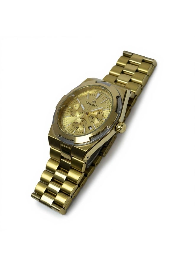 TOMRICH Imperial Men’s Gold Stainless Steel Watch Luxury Chronograph Style Analog Quartz Wrist Watch Gold Dial - Image 3