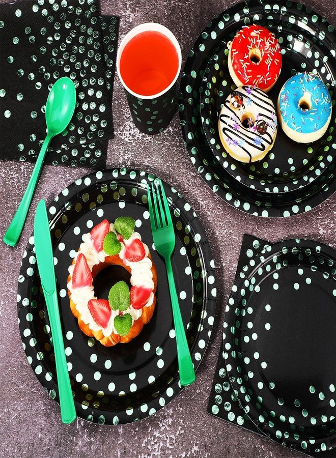 Sieral 560 Pcs Green and Black Party Plates for 80 Guests Disposable Green Paper Plates Napkins Cups and Plastic Forks Knives Spoons for Birthday Wedding Anniversary Dinnerware - Image 4