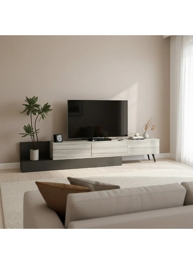 ستايلش هوم دولاب طاولة تلفزيون ابيض ورمادي - TV55 - Image 1