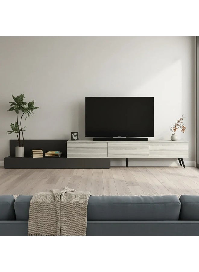 ستايلش هوم دولاب طاولة تلفزيون ابيض ورمادي - TV55 - Image 2