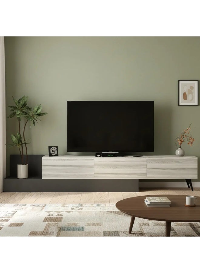 ستايلش هوم دولاب طاولة تلفزيون ابيض ورمادي - TV55 - Image 4