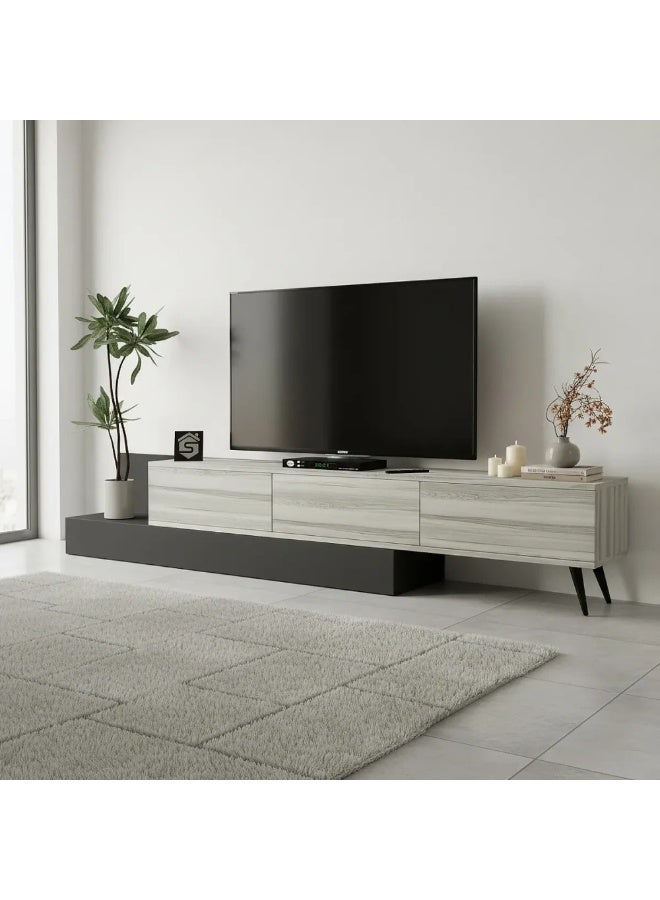 ستايلش هوم دولاب طاولة تلفزيون ابيض ورمادي - TV55 - Image 5