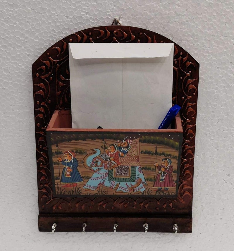 Shivam Rajasthani wooden hand painted magazine and key Holder - Image 2