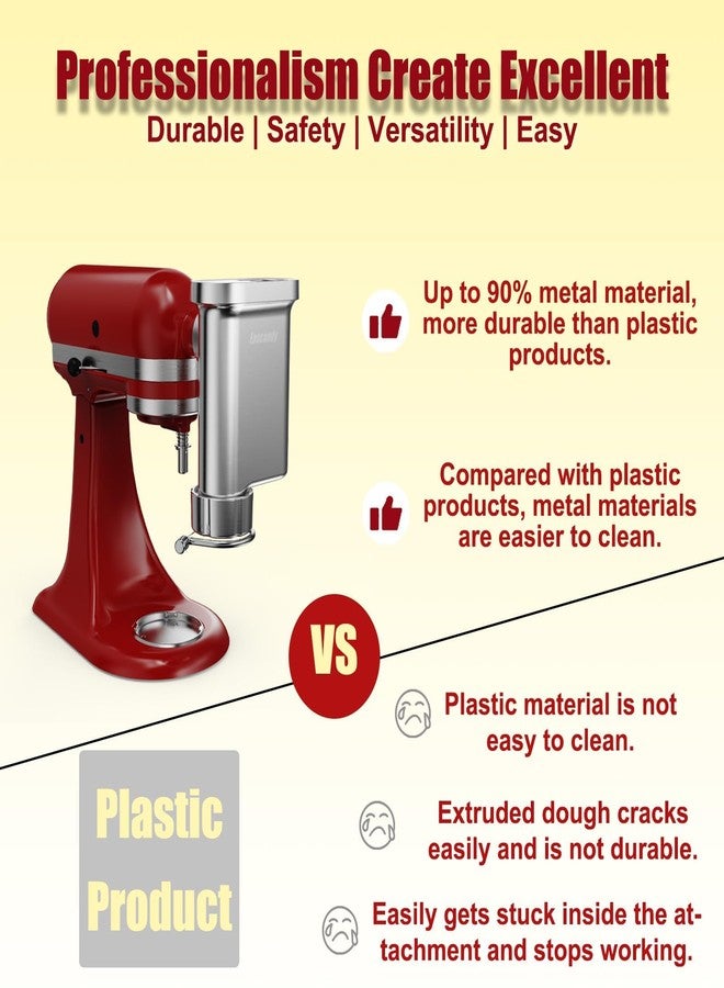 Eascandy Metal Gourmet Pasta Press Attachment for KitchenAid Stand Mixer - Durable Metal Pasta Maker Attachment with 5 Interchangeable Plates for Fresh Homemade Pasta - Image 2