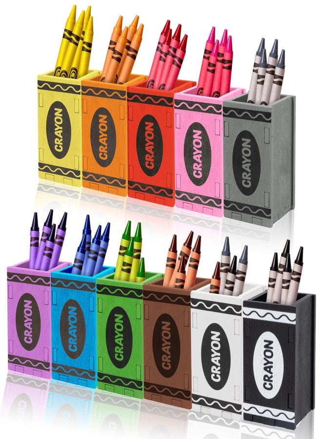 MALLMALL6 Crayon Pencil Holder - 11Pcs Christmas Wooden Colored Pen Holder, Colorful Caddy Case Xmas Gift for Kid Toddlers, Durable Desktop Storage Organizer Easy to Assemble for School Classroom - Image 1