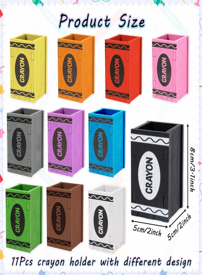 MALLMALL6 Crayon Pencil Holder - 11Pcs Christmas Wooden Colored Pen Holder, Colorful Caddy Case Xmas Gift for Kid Toddlers, Durable Desktop Storage Organizer Easy to Assemble for School Classroom - Image 2