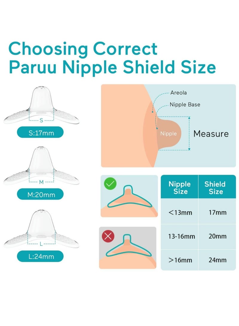 Paruu Contact Nipple Shields, Butterfly Breastfeeding Nipple Shields for Protecting Sore, Flat or Inverted Nipples, 100% Food-Grade Silicone, Made Without BPA/BPS, Include Carry Case - Image 4