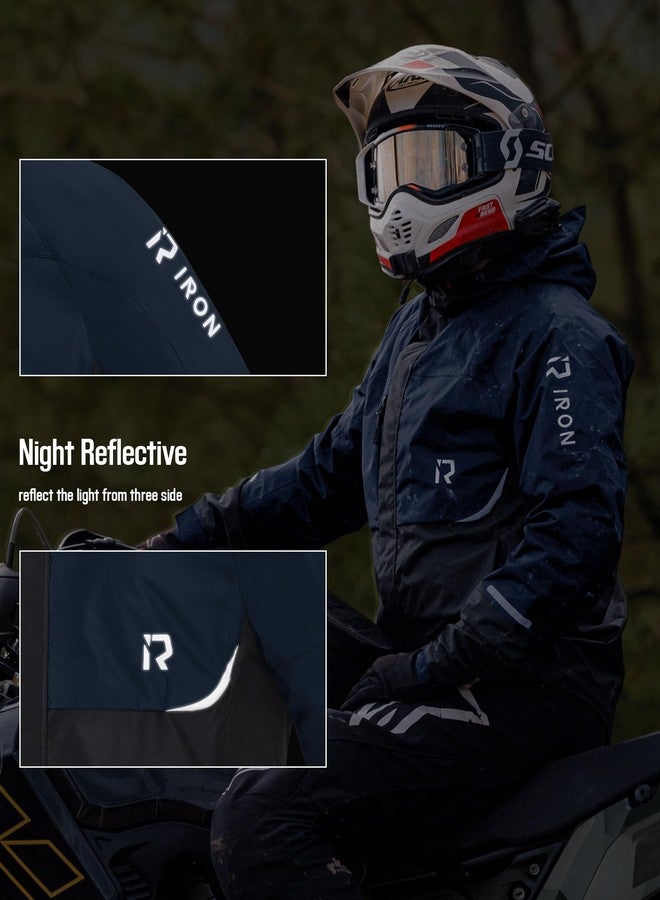 RIDEIRON Men's Motorcycle Rain Suit - 10mm Waterproof Breathable Reflective Lightweight Compact Full Protection Motorcycle Bike, blue, L - Image 5
