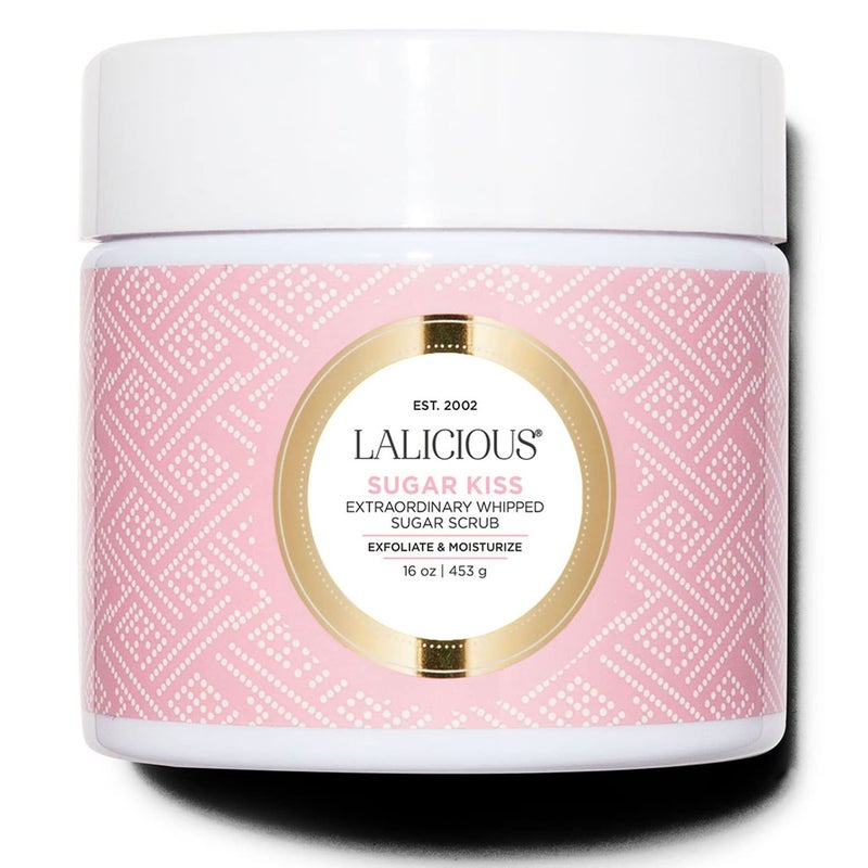 LALICIOUS Sugar Kiss Extraordinary Whipped Sugar Scrub - Cane Sugar Body Scrub with Coconut Oil & Honey, No Parabens (16oz)