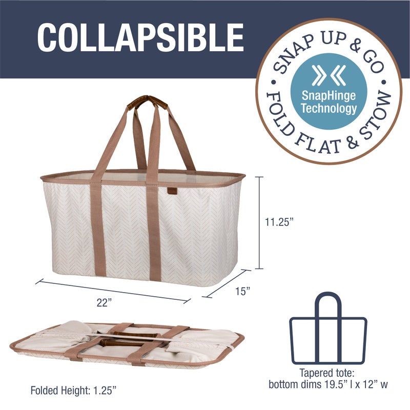 CleverMade Collapsible Laundry Tote 2-Pack (50L) â€“ Foldable Carry-All Storage Bin for Laundry, Car Trunk, RV, Dorm & Home Organization â€“ LUXE Cotton Blend with Vegan Leather Accents, Cream - Image 2