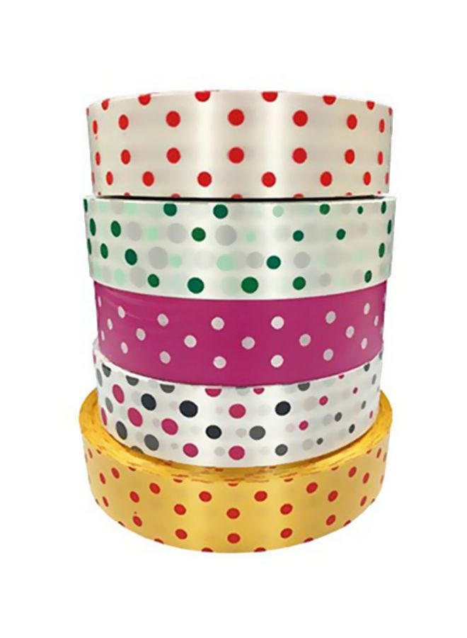 إسكدنيا 5 لفافات أشرطة بتصميم منقط أبيض/وردي/أخضر - Image 1