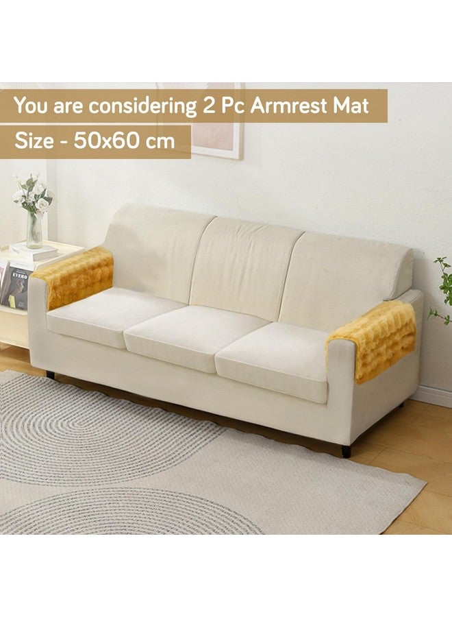 HOKIPO Set of 2 Sofa Armrest Cover, Luxury Faux Rabbit Fur, Honey Yellow (AR-5149-S-YLW*2) - Image 2