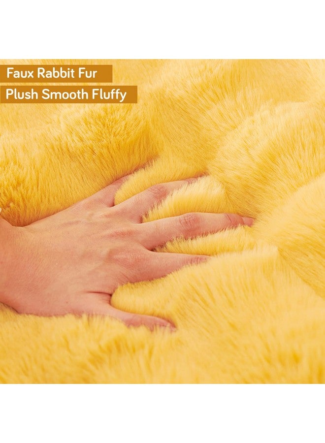 HOKIPO Set of 2 Sofa Armrest Cover, Luxury Faux Rabbit Fur, Honey Yellow (AR-5149-S-YLW*2) - Image 3