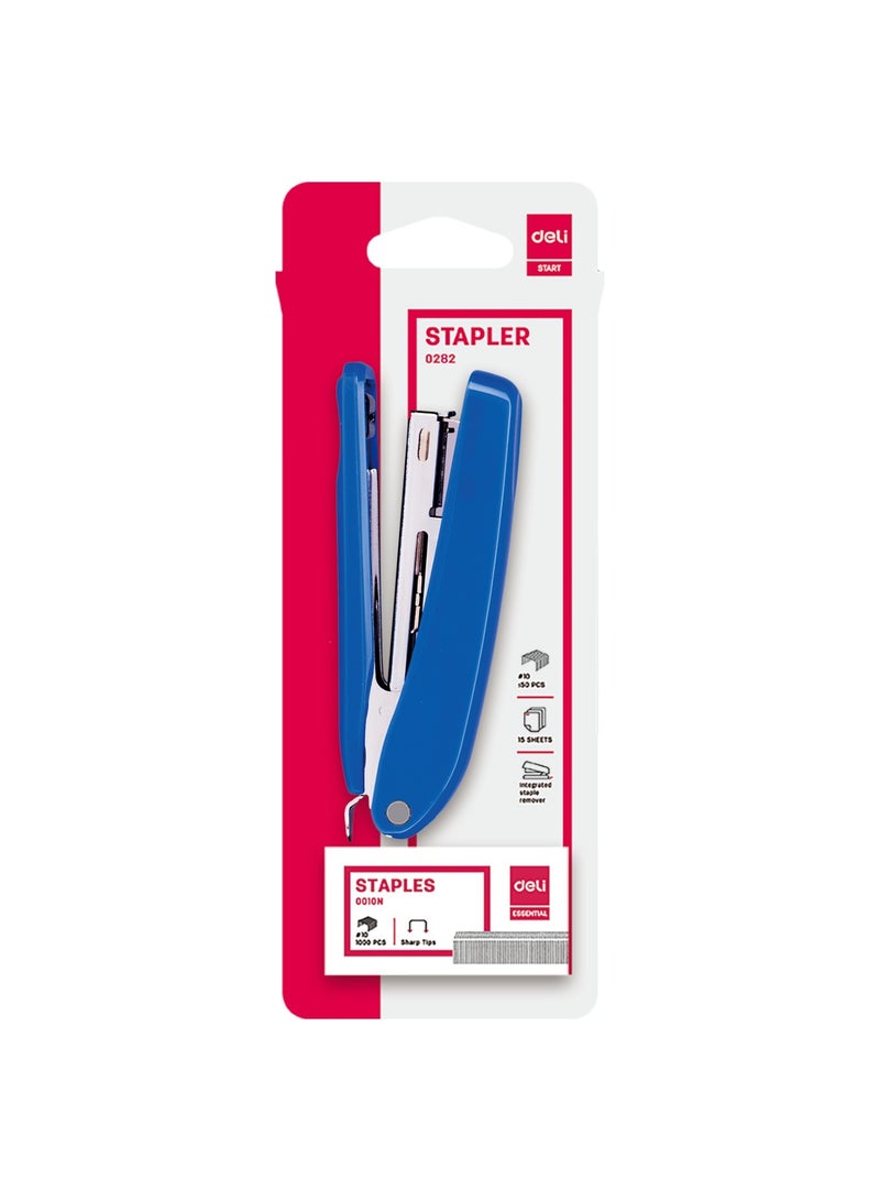 Deli دباسة مكتبية مع عبوة من الدبابيس سعة تثبيت 15 ورقة - Image 1