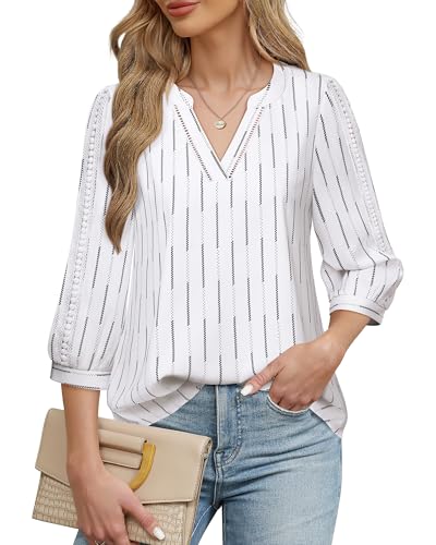 Unixseque Office Blouses for Women for Work V Neck Business Casual Tops Loose Fit Work Shirts Tunic Blouses Top Elegant Flowy Office Shirts Blouse Trendy 2024 Ladies Office Tops Fashion Stripe - Image 1