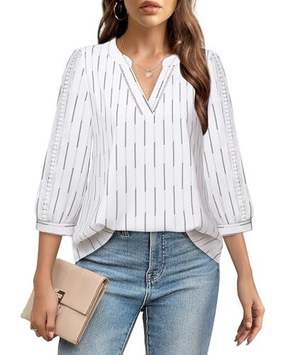 Unixseque Office Blouses for Women for Work V Neck Business Casual Tops Loose Fit Work Shirts Tunic Blouses Top Elegant Flowy Office Shirts Blouse Trendy 2024 Ladies Office Tops Fashion Stripe - Image 2