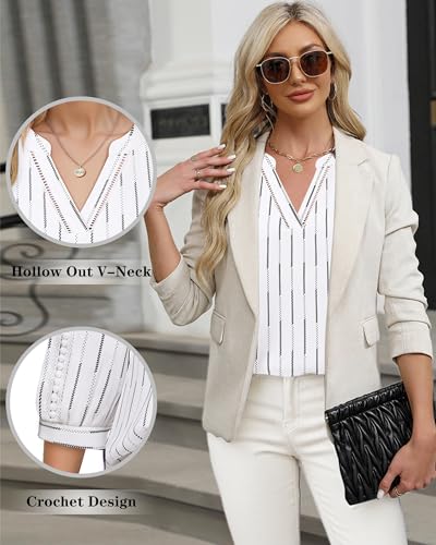 Unixseque Office Blouses for Women for Work V Neck Business Casual Tops Loose Fit Work Shirts Tunic Blouses Top Elegant Flowy Office Shirts Blouse Trendy 2024 Ladies Office Tops Fashion Stripe - Image 3