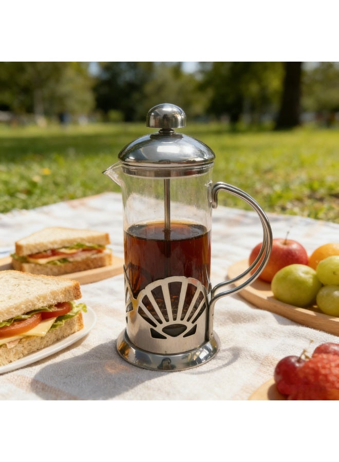 ماكينة تحضير القهوة والشاي الفرنسية من زجاج البوروسيليكات، سعة 350 مل، مقاومة للحرارة، مكبس قهوة زجاجي سميك للسفر والتخييم، فضي اللون - Image 3