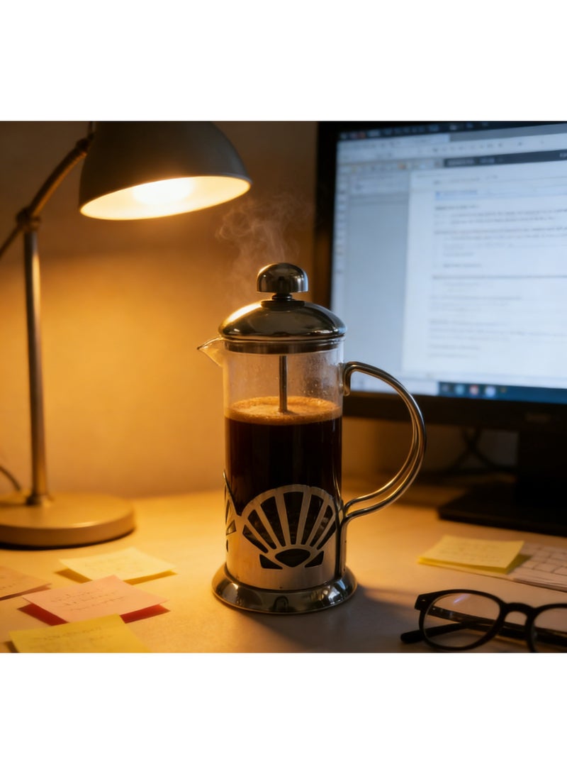 ماكينة تحضير القهوة والشاي الفرنسية من زجاج البوروسيليكات، سعة 350 مل، مقاومة للحرارة، مكبس قهوة زجاجي سميك للسفر والتخييم، فضي اللون - Image 5