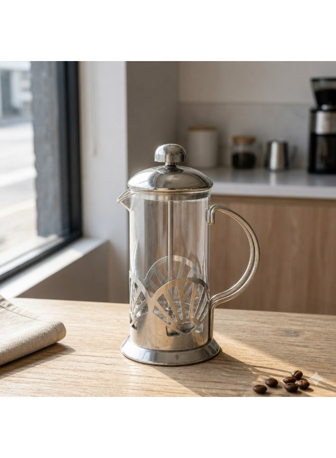 محضرة قهوة زجاجية بنظام الكبس الفرنسي (French Press) سعة 350 مل، مزودة بوعاء من زجاج البوروسيليكات المقاوم للحرارة ومكبس من الفولاذ المقاوم للصدأ؛ مناسبة لتحضير القهوة والشاي في المنزل والمكتب وأثناء السفر والتخييم. - Image 2