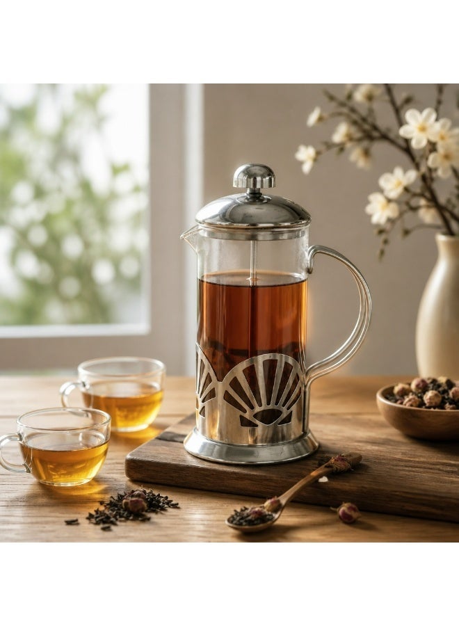 محضرة قهوة زجاجية بنظام الكبس الفرنسي (French Press) سعة 350 مل، مزودة بوعاء من زجاج البوروسيليكات المقاوم للحرارة ومكبس من الفولاذ المقاوم للصدأ؛ مناسبة لتحضير القهوة والشاي في المنزل والمكتب وأثناء السفر والتخييم. - Image 3