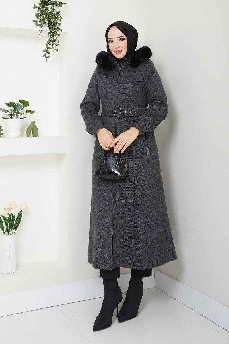 Doque Winter Women's Cashmere Coat Zippered Sports Model Hooded Carboy 57026 - Image 1