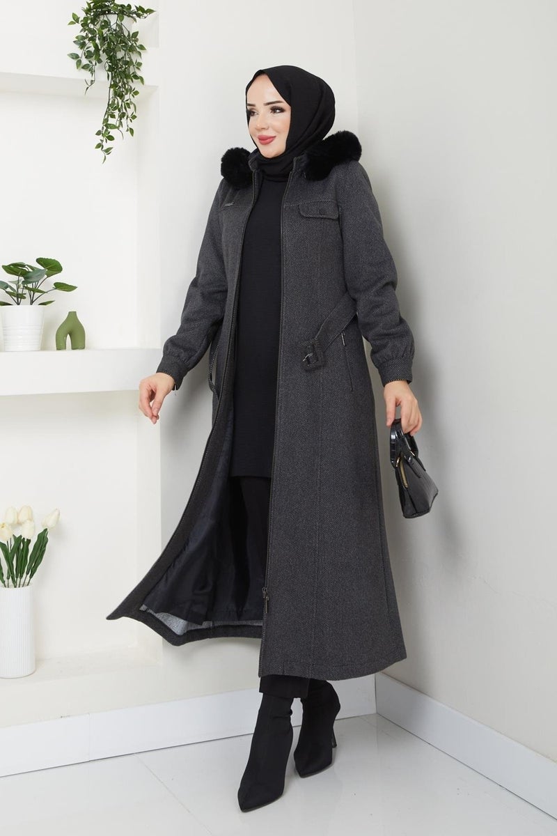Doque Winter Women's Cashmere Coat Zippered Sports Model Hooded Carboy 57026 - Image 3