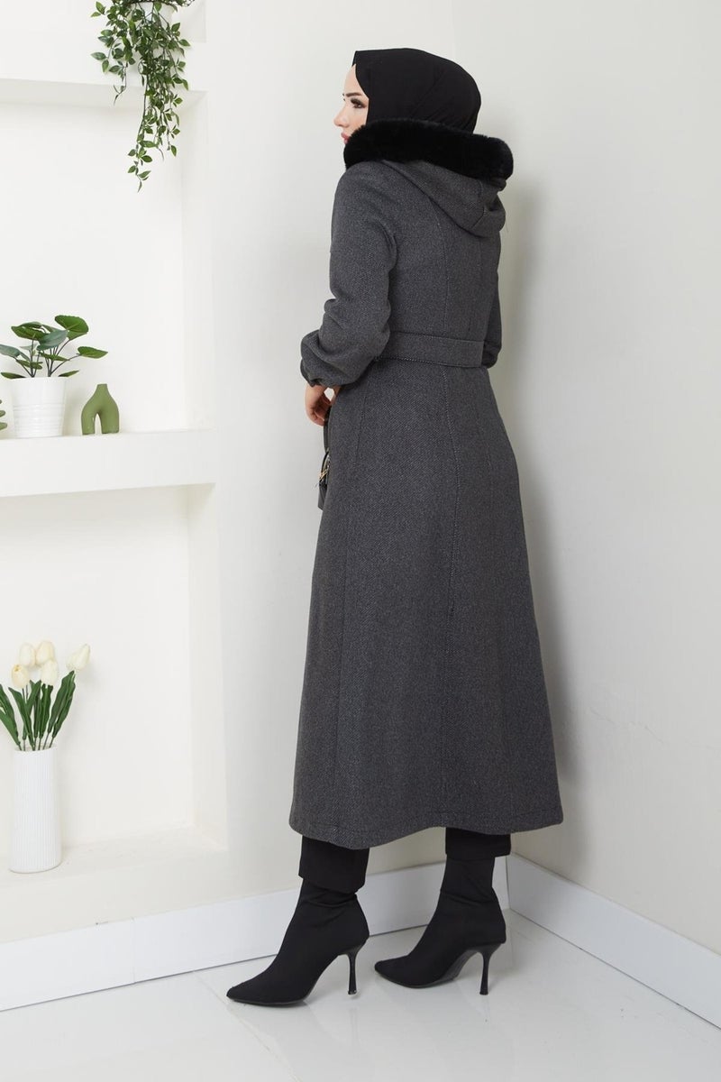 Doque Winter Women's Cashmere Coat Zippered Sports Model Hooded Carboy 57026 - Image 4