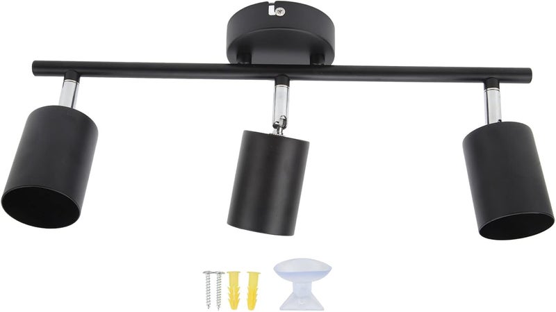 Zudoo Led Track Light Kit, 3 Heads Track Lighting Kit, GU10 Socket Flexibly Rotatable Light Heads, Ceiling Spot Lights Fixture for Exhibition, Hallway, Dining Room, Bedroom, Matte Black - Image 1