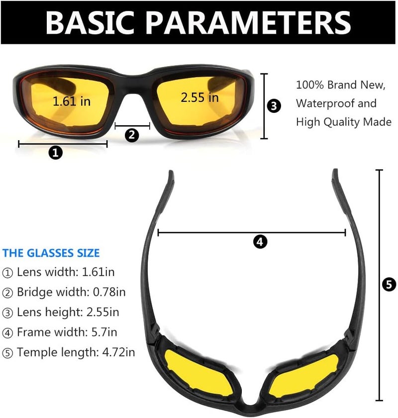 surpassme 3 Pair Motorcycle Riding Glasses Padding Goggles UV Protection Dustproof Windproof Motorcycle Sunglasses for Outdoor Actives - Image 4